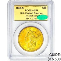 1856-S CAC $20 Gold Double Eagle PCGS AU58 S.S.