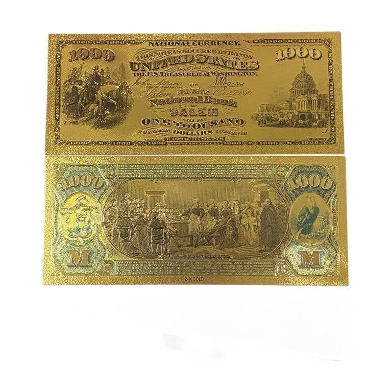 1875 24k Gold Plated $1000 Salem Novelty Note