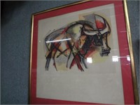 Framed & Glazed Numbered Print Of Bull Signed R Le