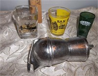 Vtg Stainless Liquor Pour & Souvenir Shot Glasses
