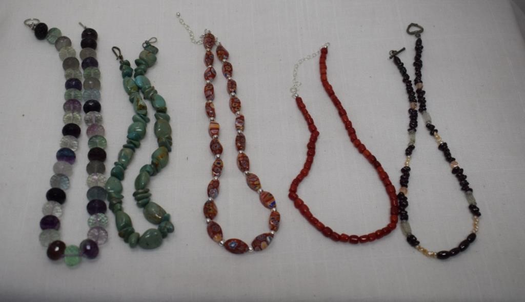 Five Beaded Necklaces w/ Some Semi-Precious