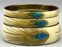 Peacock Feather Brass & Enamel Bangle Bracelets