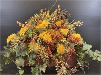 Fall Faux Flower Arrangement in Metal Planter,