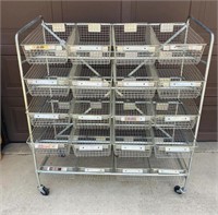 Wire Basket Rack on Wheels, 16 removable baskets
