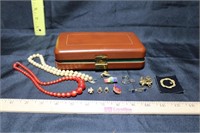 Small Traveling Jewelry Box & Contents