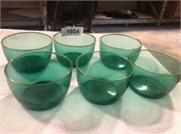 (6) Green Glass Gold Color Rimmed Berry Bowls