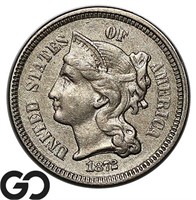 1872 Three Cent Nickel, AU+
