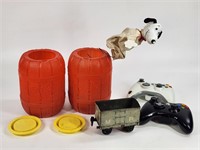 2) BARREL OF MONKEYS, XBOX CONTROLLERS, TRAIN