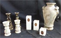 Assortment of candle holders  & 14" vase