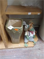 Hosley Pottery Green Vase w/Frog & Duck Couple