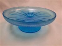 7" Peacock Blue Stretch Glass Pedestal Dish **Note