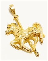 1" 14K Yellow Gold Carousel Horse Pendant 2.8g