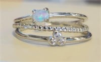 Sterling Silver with Opal Ring Set 3pc, Size 7