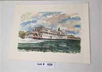 STEAMBOAT DELTA QUEEN WATER COLOR PAINTING BY PAUL