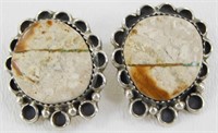 Vintage Sterling Silver and Jasper Clip Earrings