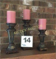set of 3 candlesticks & candles