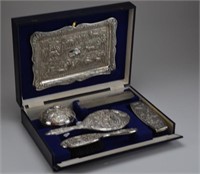 Six piece Indian silver vanity set