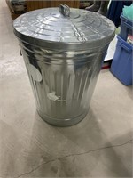 Steel garbage can.