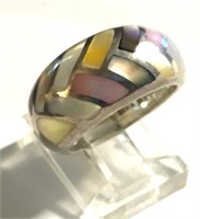 Mexican Sterling Silver & Multi Stone Ring 6 3/4