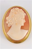 14k Yellow Gold Carved Cameo Brooch Pendant