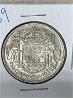 1939 Canadian Silver 50 Cent Coin