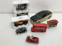 Model cars, trucks and trolleys.