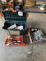 Tool box, with wrenches, battery charger, hand