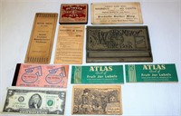 Ephemera Lot Antique Papers & Tin C21