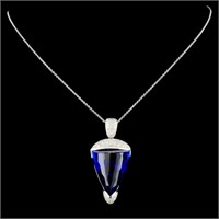 18K Gold Tanzanite 26.25ct & Diam Pendant 0.80ctw