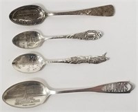 Lot of 4 Vintage Sterling Silver Souvenir Spoons