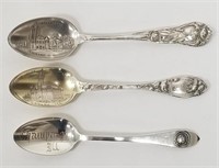 Lot of 3 Vintage Sterling Silver Souvenir Spoons