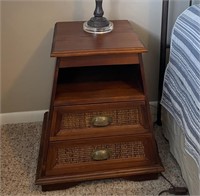 1 of 2 Brown Wooden Nightstand with Brass