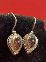 Teardrop Garnet Earrings in Sterling silver with