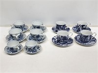 10 Blue and White China Cups and Saucers