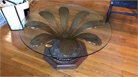 METAL FLORAL BASED GLASS TOP COFFEE TABLE