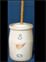 VERY MINTY 3 GAL.RED WING STONEWARE BUTTER CHURN