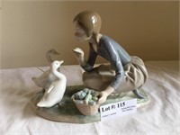 Lladro Figure of Lady feeding Geese