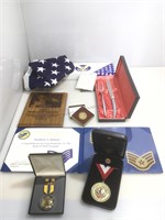 US Flag, Military Medals and More.