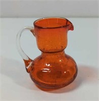 Vintage Orange Crackle Glass Miniature Pitcher