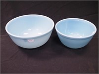 Two Blue Belle Delphite mixing bowls, 7 1/4"