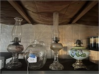 3-Oil Lamps, Glass Cider Jug