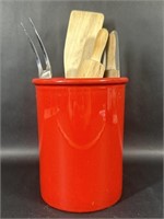 Chantal Handcrafted Red Jar with Kitchen Utensils