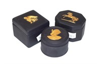 Three Wedgwood black basalt trinket boxes