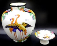 Art Deco Royal Doulton mandarin ware vase & dish
