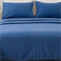 Soft Plush Fleece Sheet Set (Queen  Navy)