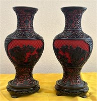 D - VINTAGE ASIAN CARVED  VASES 11"T (K22)