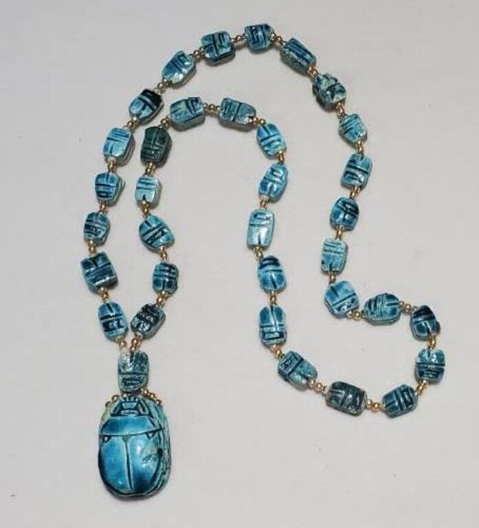 Turquoise Scarab Mosaic Tile Necklace