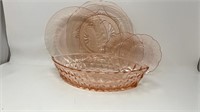 Pink Pressed Glass Plates Serving Bowl Saucers