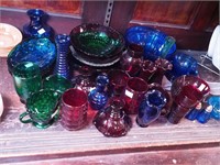 44 pieces vintage red, blue and green glass