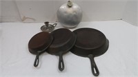 3 Iron Skillets(6 1/2,8,10 1/2"),Boy Scout Canteen